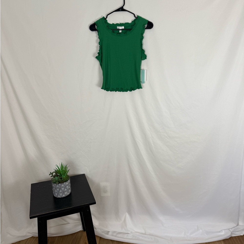 Abound Ribbed Ruffle Tank - Green (Size Small) New with Tags